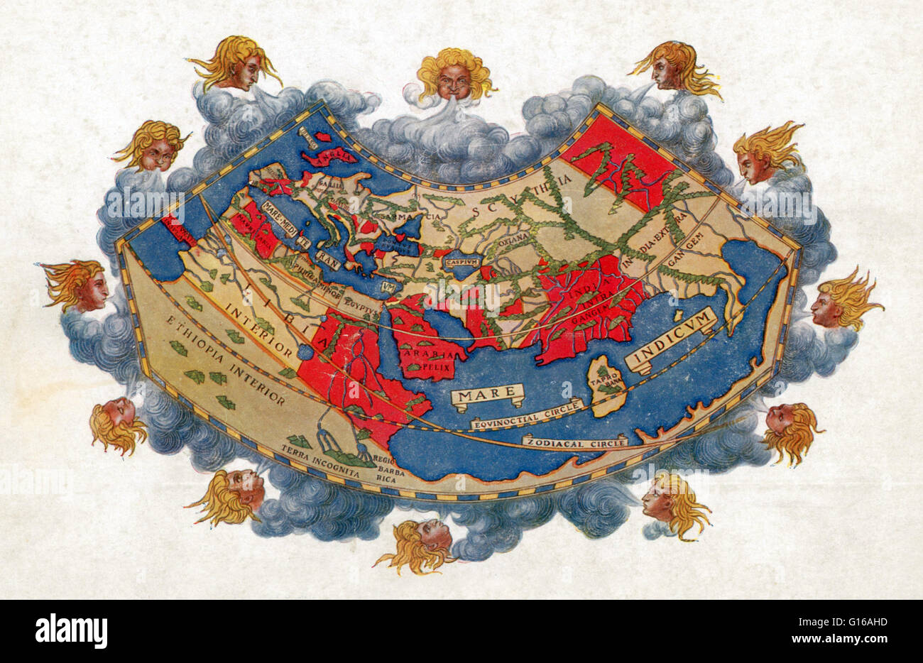 Il Tolomeo mappa del mondo è una mappa del mondo conosciuto per la società ellenistica nel II secolo D.C. Essa era basata sulla descrizione contenuta in quella di Tolomeo prenota Geographia, scritto 150 annuncio. Sebbene autentica mappe non sono mai stati trovati, il Geographia contiene Foto Stock