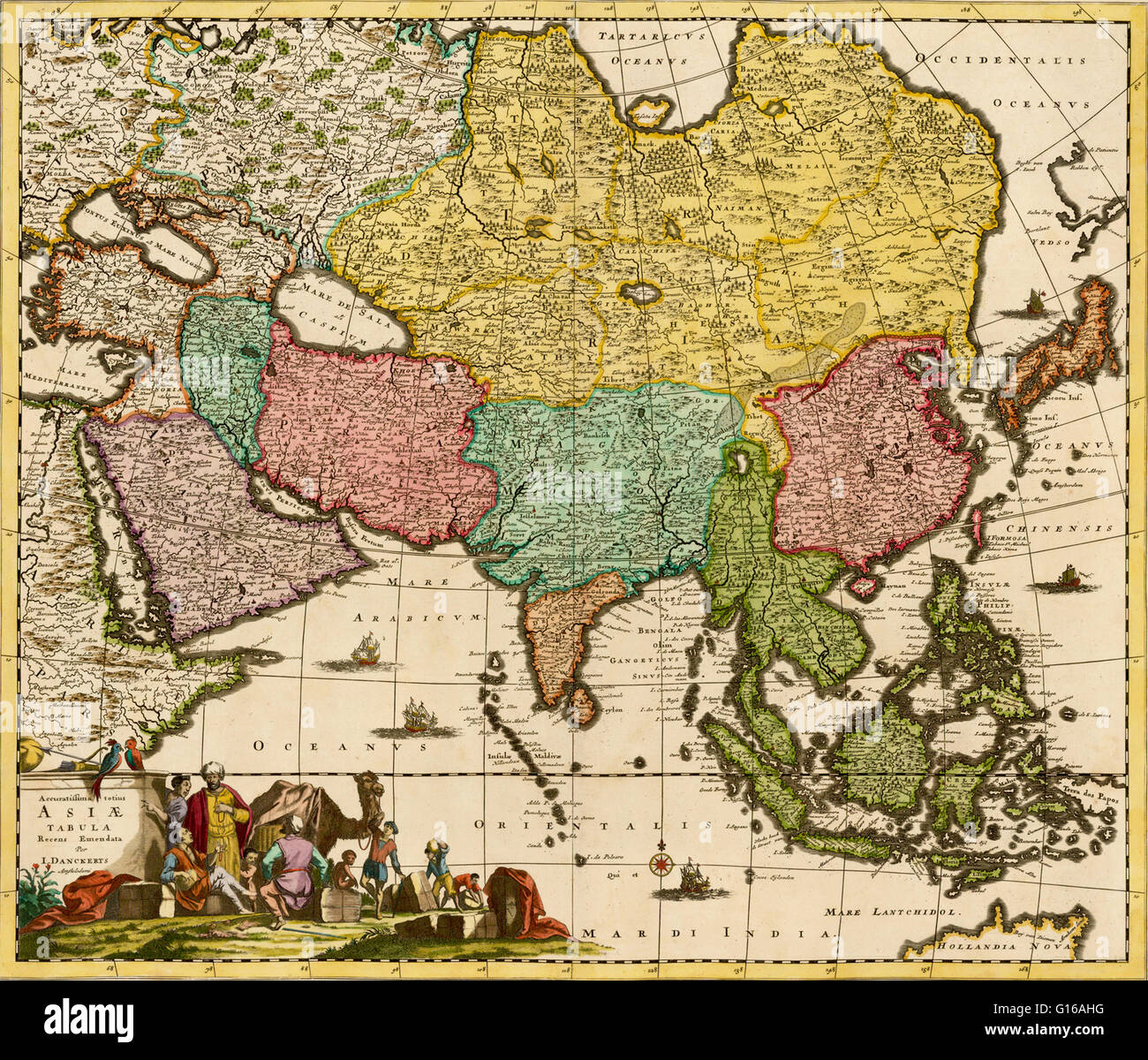 Frederick de Wit (1629/1630 - 1706) Era un cartografo ed artista che ha richiamato, stampati e venduti mappe. Mappa di sud e sud-est asiatico, costa nord la linea della Nuova Guinea, Costa meridionale del Giappone e punta del nord Australia è mostrato. Mostra la misura del Foto Stock