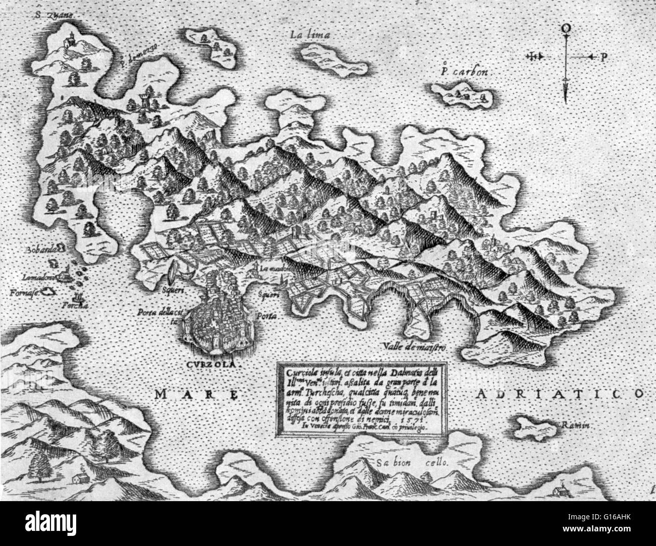 Secondo la leggenda, l'isola di Korcula è stata fondata da Trojan hero Antenor nel XII secolo A.C. che è famosa anche come il fondatore della città di Padova. Sebbene i reperti archeologici mostrano che la isola di Korcula è stata abitata fin dal Paleolitico Foto Stock
