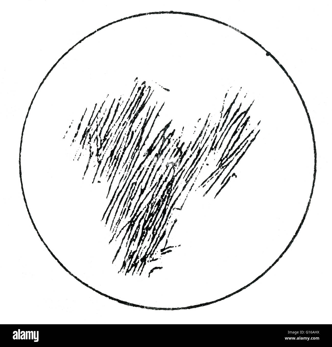 Nel 1659, il primo schizzo di Marte fu disegnato dall'astronomo Olandese, Christiaan Huygens. Ha usato un telescopio di propria progettazione, che aveva un ingrandimento di 50 volte (molto più forte rispetto a precedenti telescopi). Egli è stato anche il primo uomo a vedere il white sout Foto Stock