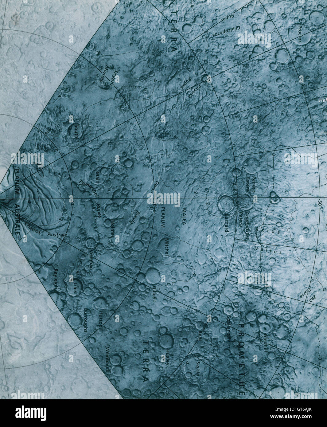 Hellas Planitia, noto anche come il Hellas Bacino di impatto, è un enorme, grossolanamente circolare bacino di impatto situato nell'emisfero sud del pianeta Marte. È il secondo o il terzo più grande cratere da impatto e il più grande impatto visibile cratere noto nella sola Foto Stock