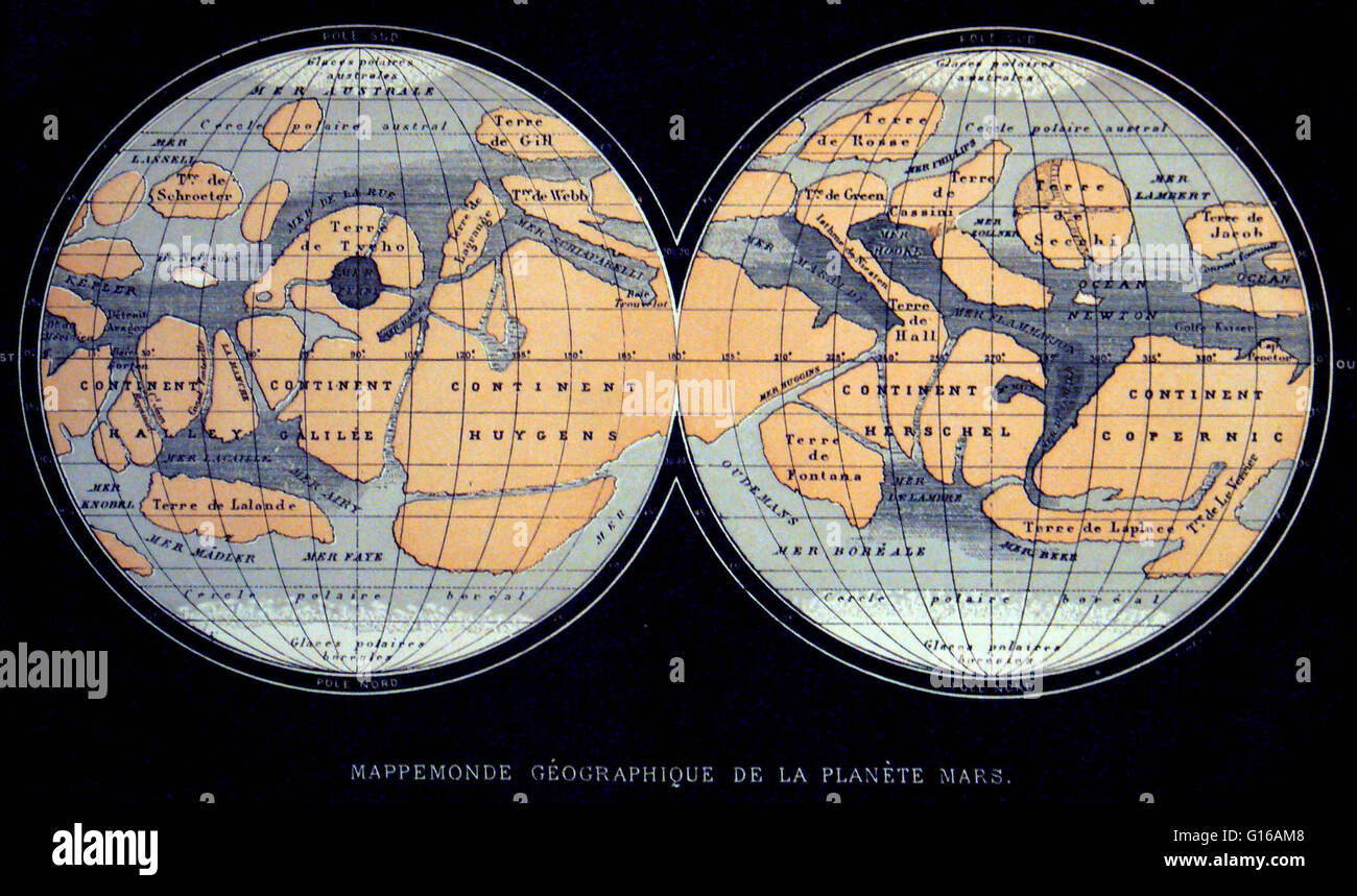 Flammarion ha commentato che "arca le marcature sono mari brillanti continenti coperta da vegetazione'. Nicolas Camille Flammarion (Febbraio 26, 1842 - Giugno 3, 1925) è stato un astronomo francese e autore di popular science opere di astronomia, più nota Foto Stock
