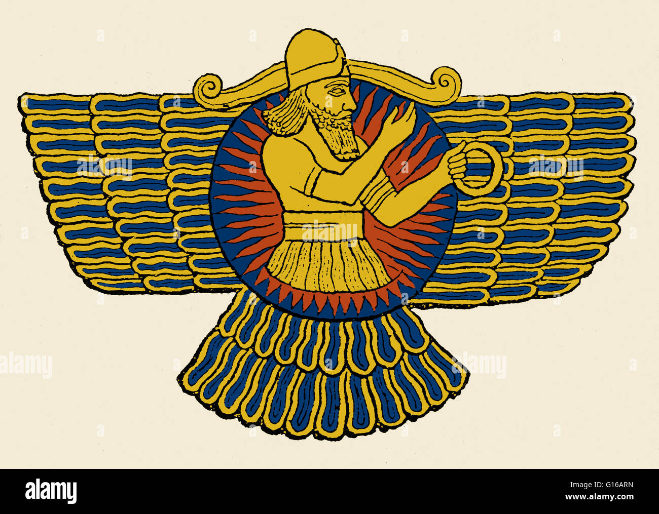 Illustrazione raffigurante Ashur, il dio della città di Ashur e dio nazionale di Assiria nella religione mesopotamiche. Foto Stock