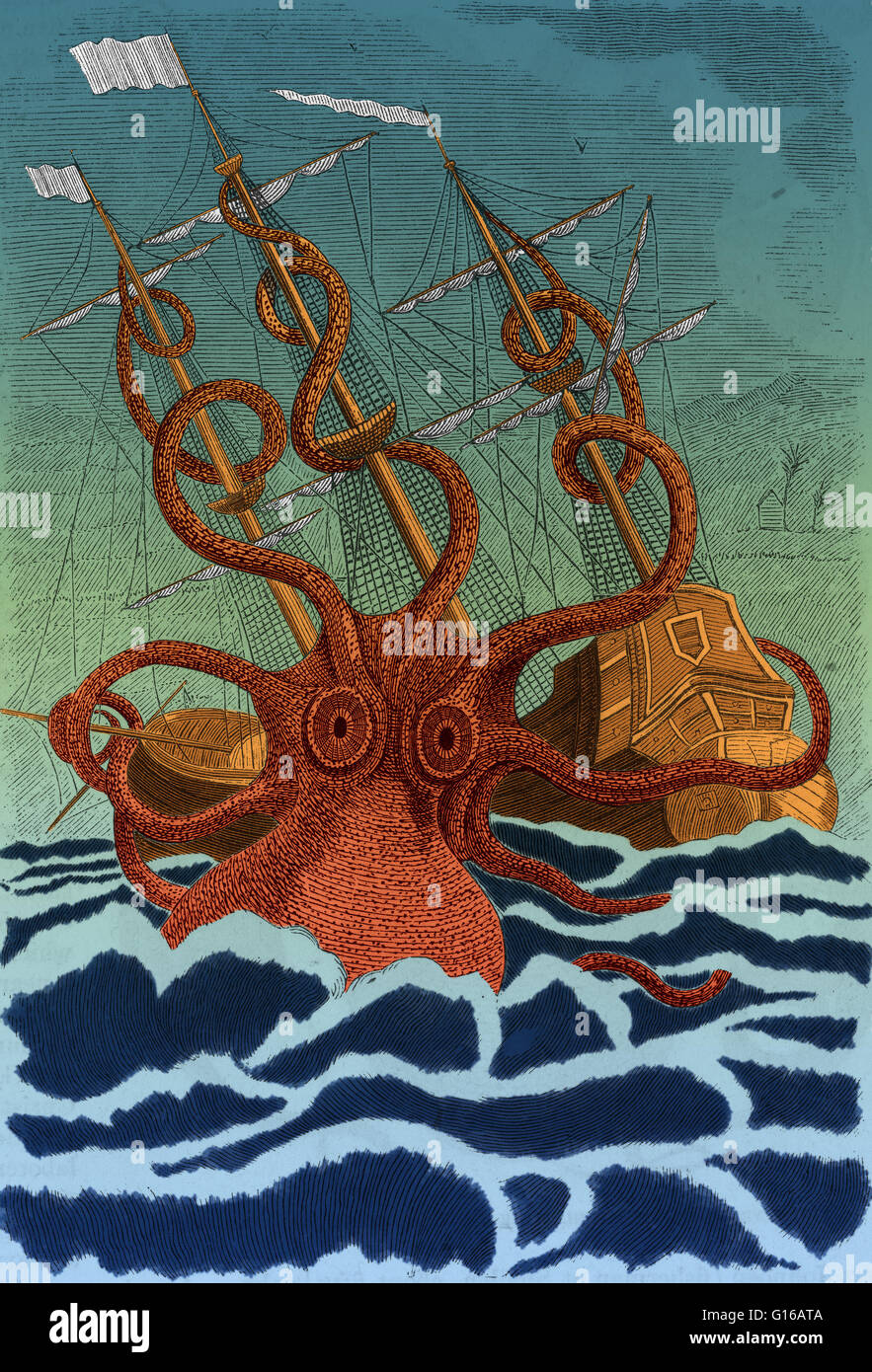La colossale octopus disegno da malacologist Pierre Dénys de Montfort, 1801, dalle descrizioni dei marinai francesi secondo come riferito ha attaccato da una simile creatura al largo delle coste dell' Angola. Identificato anche come un Kraken. La legenda può avere origine da avvistamenti Foto Stock