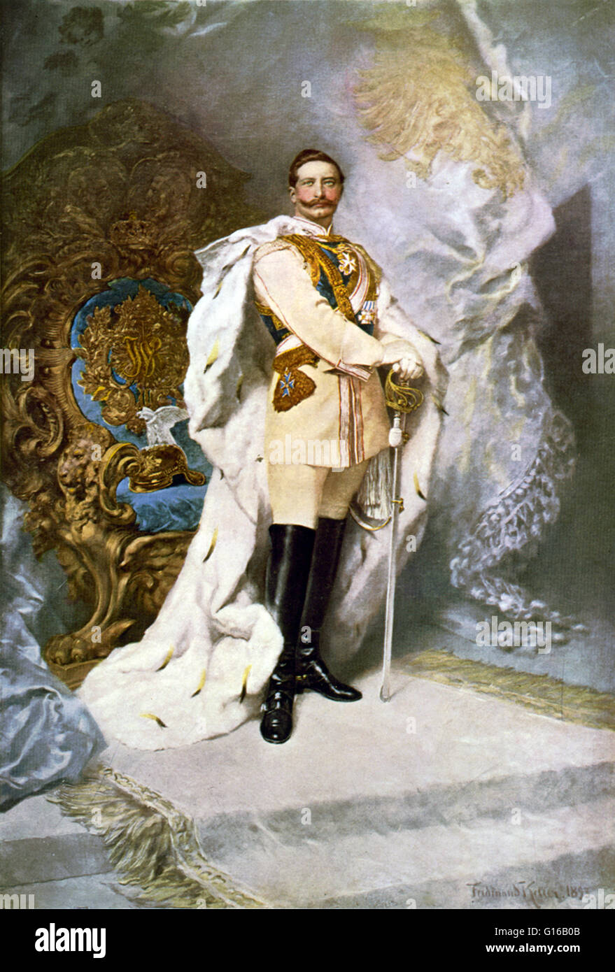 Wilhelm II ritratto dipinto da Ferdinando Keller, 1893. Wilhelm II (27 gennaio 1859 - Giugno 4, 1941) è stato l'ultimo imperatore tedesco e re di Prussia, sentenza l'impero tedesco e del Regno di Prussia dal 1888 al 1918. Incoronato nel 1888, egli ha respinto il ch Foto Stock
