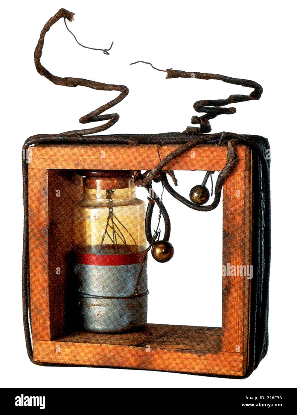 Trasmettitore sintonizzato, da Guglielmo Marconi, 1897. Marconi ha iniziato a sperimentare con la telegrafia senza fili nei primi 1890s. Nel 1895 è riuscita a trasmettere su una distanza di 1 1/4 miglia. Il suo primo trasmettitore era costituito da una bobina di induzione collegato scommessa Foto Stock