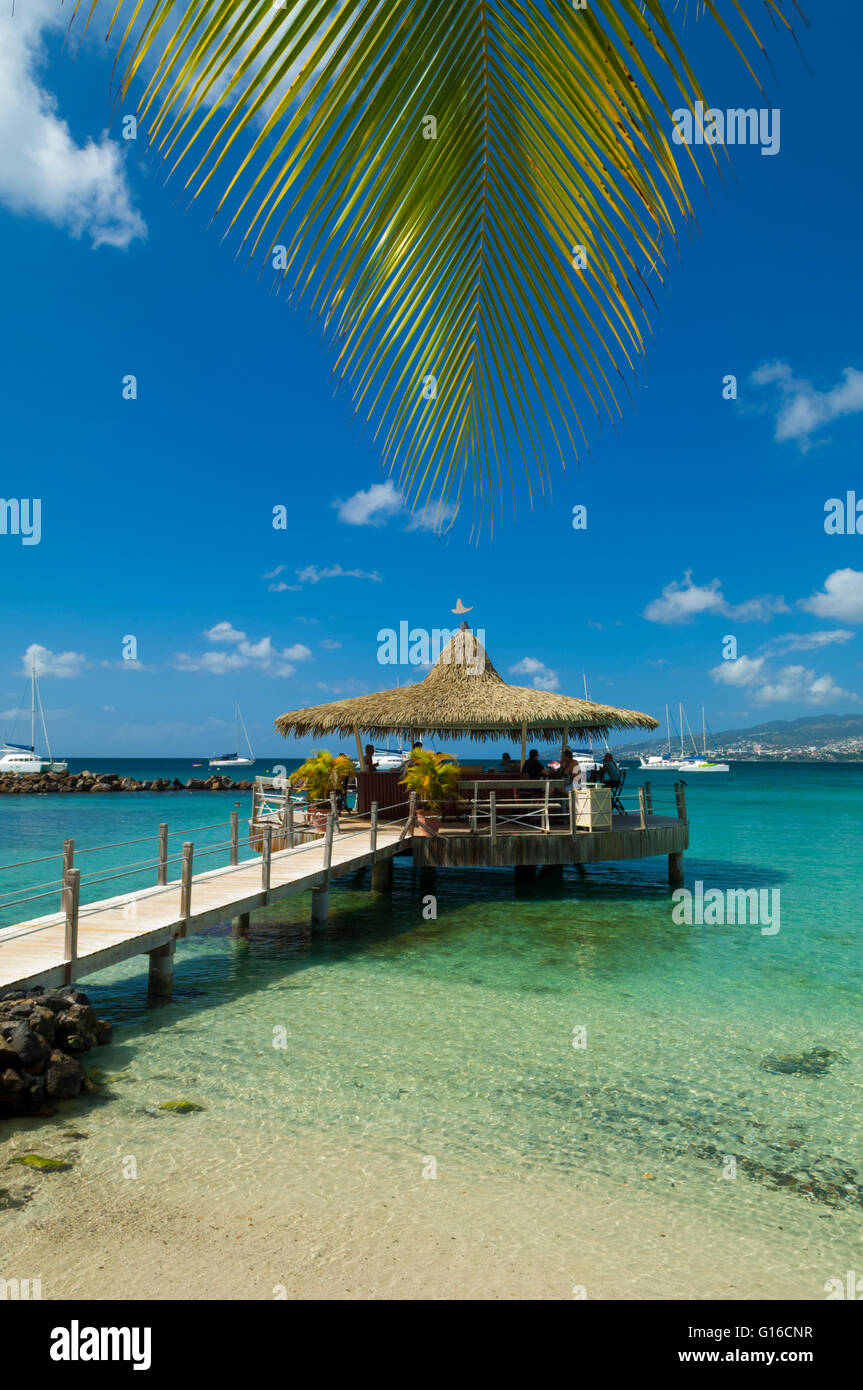Ile de la Martinica, Les Trois-Ilets, bar et plage de l'Hotel Bakoua // Francia Martinica isola, bar e un beach hotel Bakoua Foto Stock