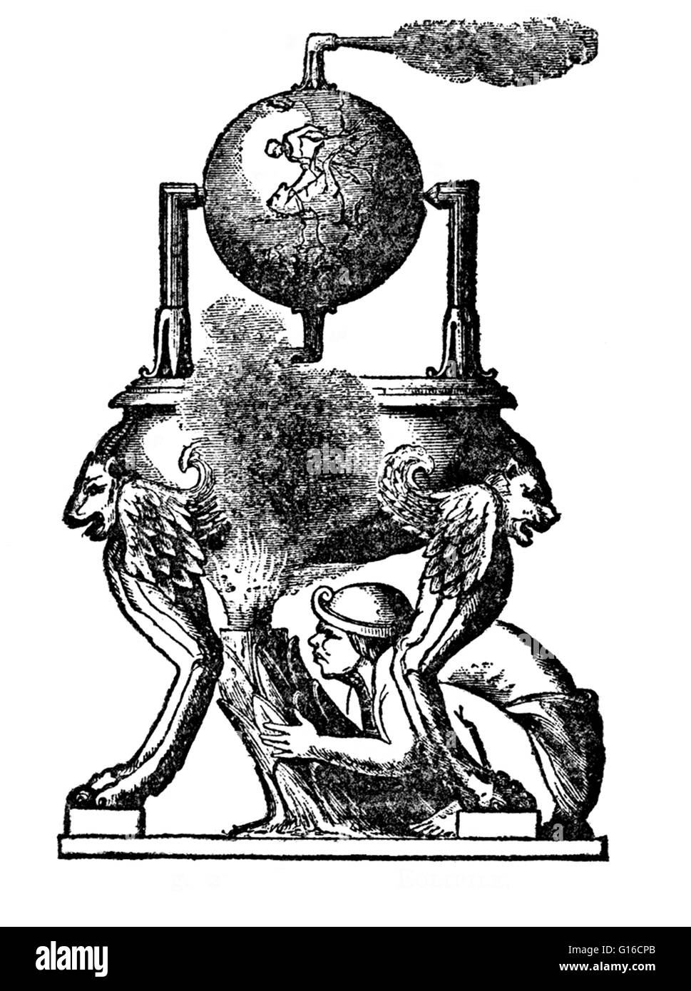 Nel primo secolo D.C. è un inventore greco noto come Erone di Alessandria si avvicinò con una nuova invenzione che dipendeva più dall'interazione meccanica del calore e di acqua. Egli ha inventato un razzo-come dispositivo chiamato un aeolipile, noto anche come eroe il motore. Non utilizzare Foto Stock