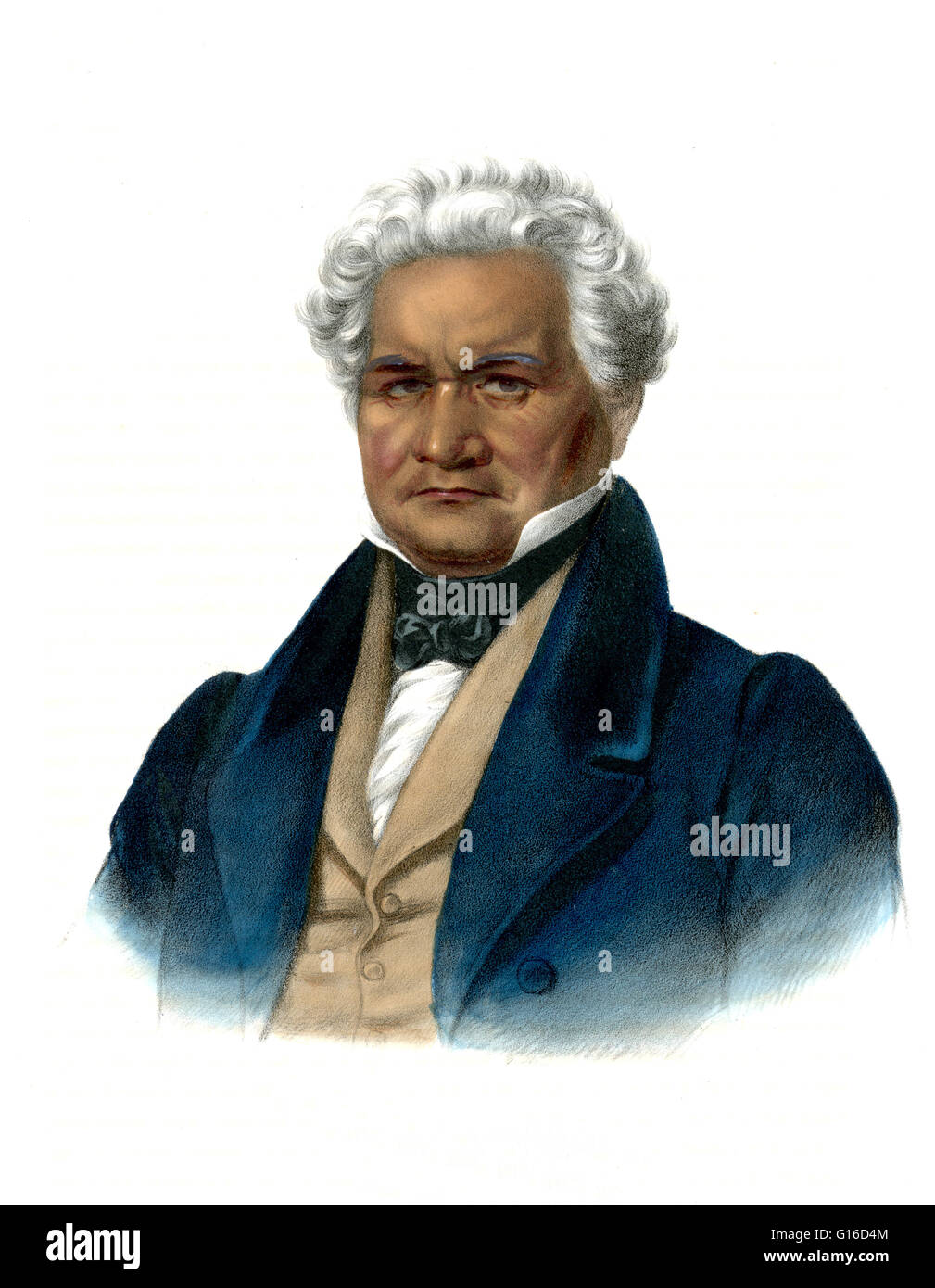 Grandi Ridge, un capo Cherokee, litografia da John T. Bowen, 1838. Grandi Ridge, la cresta (e talvolta Pathkiller II) (1771 - 22 giugno 1839) (noto anche come Nunnehidihi, e più tardi Ganundalegi) era un leader Cherokee, un membro del consiglio tribale, un pulcino Foto Stock