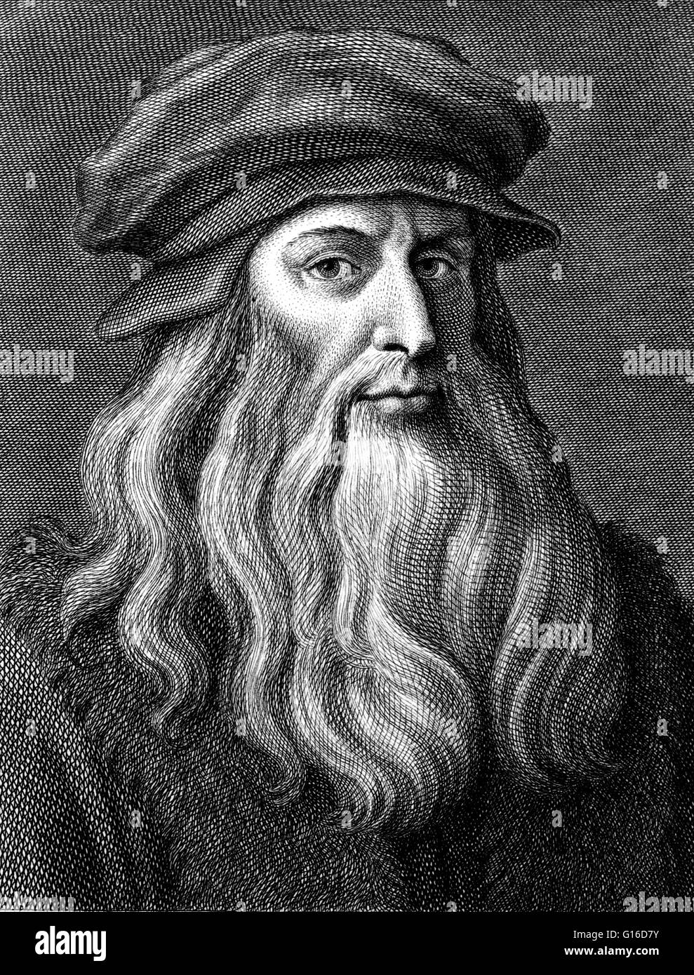 Leonardo di ser Piero da Vinci (15 Aprile 1452 - 2 Maggio 1519) era un rinascimento italiano polymath: pittore, scultore, architetto, musicista, matematico, ingegnere e inventore, anatomista, geologo, cartografo, botanico e scrittore. Il suo genio, forse mor Foto Stock