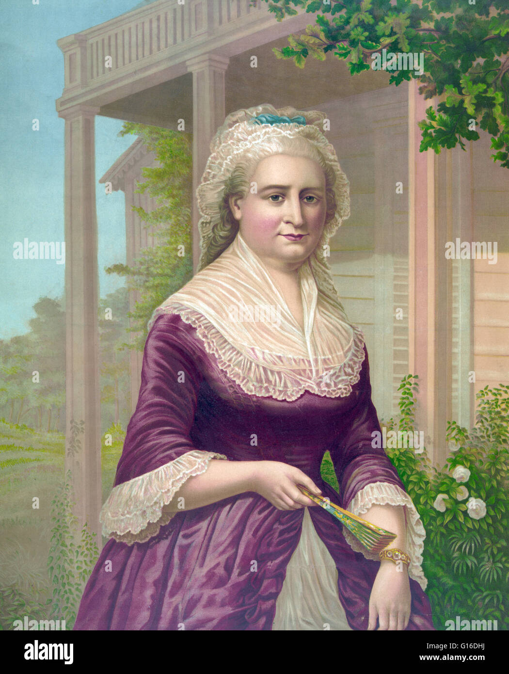 Martha Washington a Mount Vernon. Martha Dandridge Custis Washington (1731-1802) era la moglie di George Washington, il primo presidente degli Stati Uniti. Anche se il titolo non è stato coniato fino a dopo la sua morte, Martha Washington è considerato essere t Foto Stock