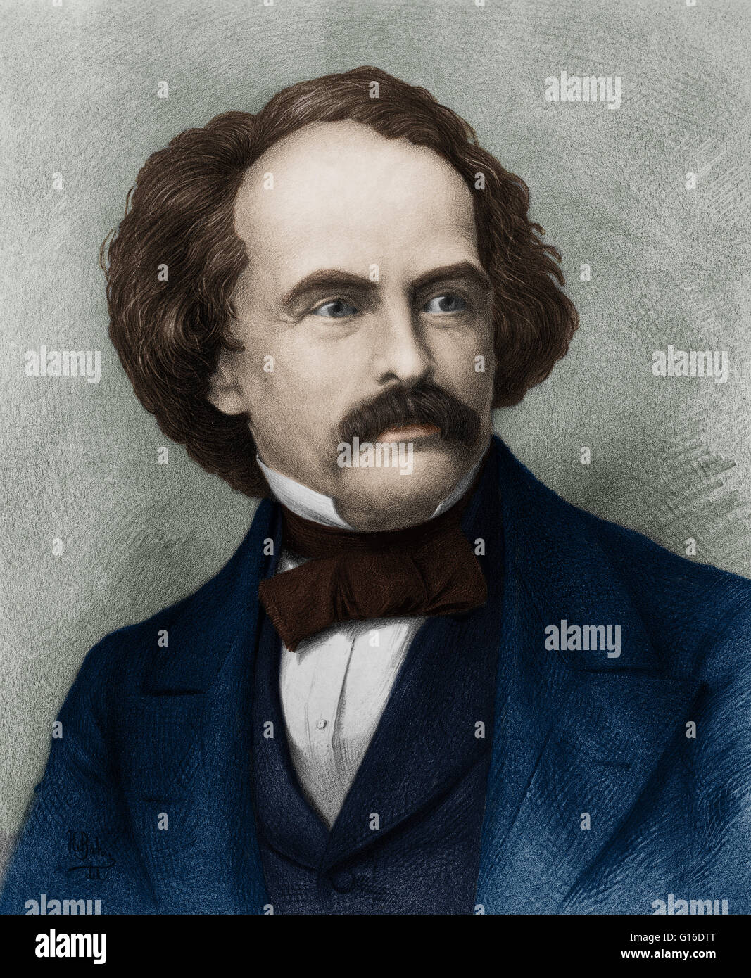 Ritratto colorato di Nathaniel Hawthorne (Luglio 4, 1804 - 19 Maggio 1864), un americano romanziere e novelliere. Molta della sua scrittura centri su New England, con molte opere con allegorie morali con un puritano ispirazione. Il suo romanzo opere sono Foto Stock