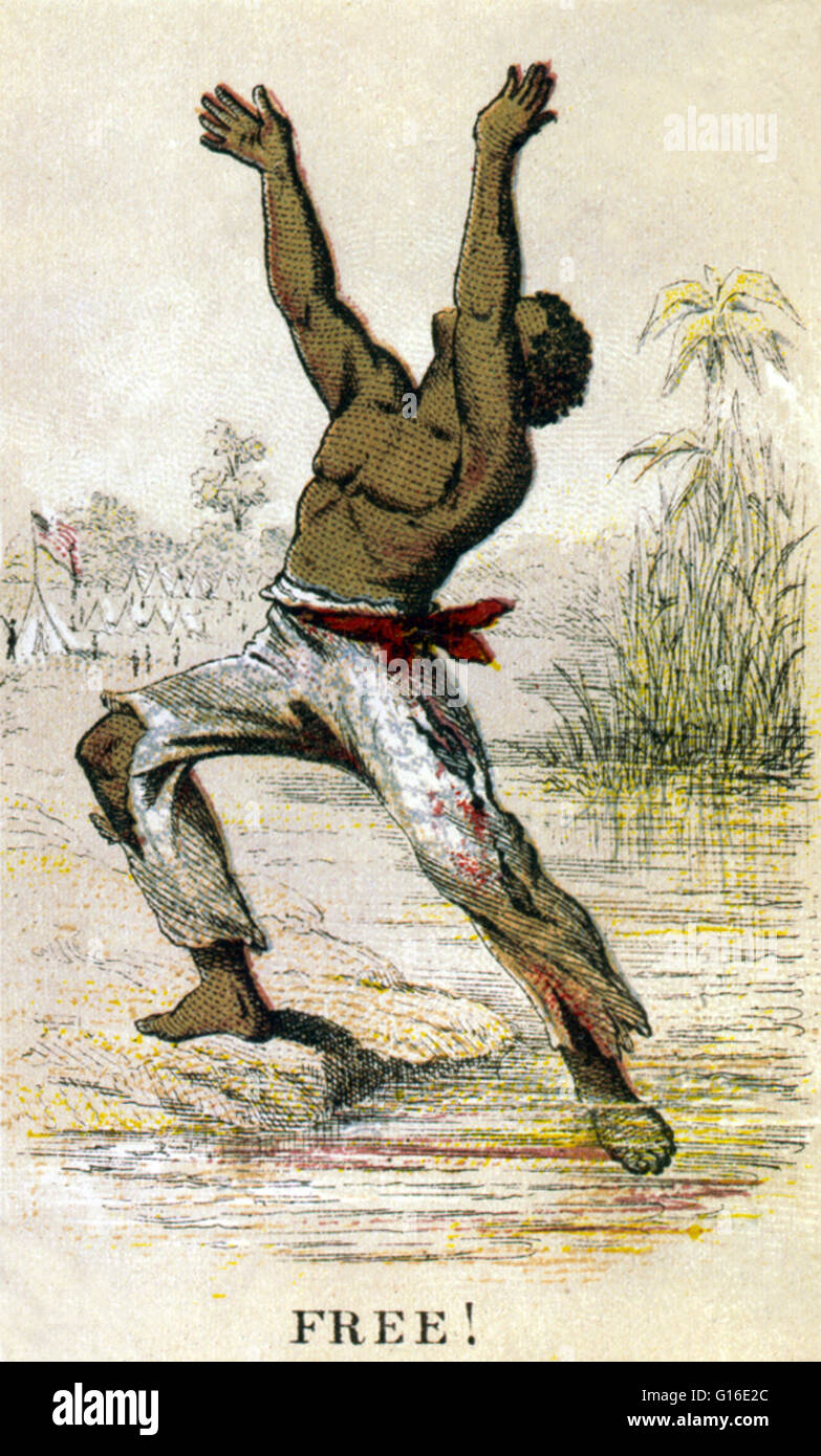 Titolo: "Gratis!" mostra afro-americano di slave di raggiungere la libertà. L'Atlantico il commercio degli schiavi ha avuto luogo attraverso l'Oceano Atlantico dal XVI al XIX secolo. La maggior parte di quegli schiavi che sono stati trasportati al nuovo mondo sono state West Foto Stock