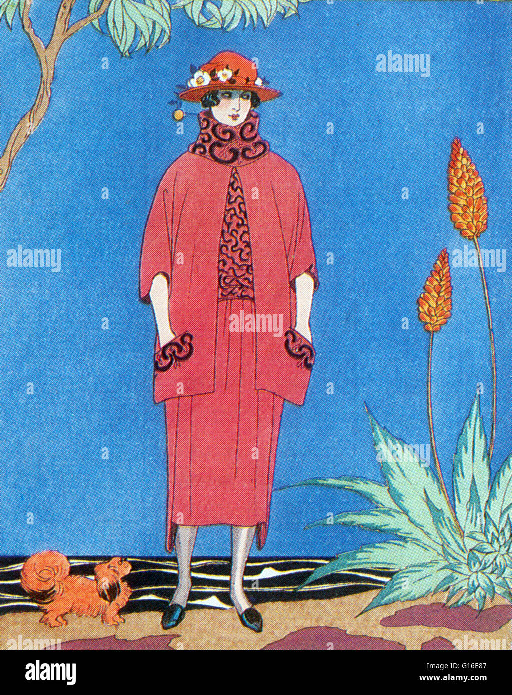 Dal titolo: 'a Palm Beach.' Fashion piastra da Barbier, 1921. George Barbier (10 Ottobre 1882 - 16 Marzo 1932) è stato uno dei grandi illustratori francese degli inizi del XX secolo. Dal 1911 egli è stato all'avanguardia della sua professione con le commissioni per la progettazione di t Foto Stock