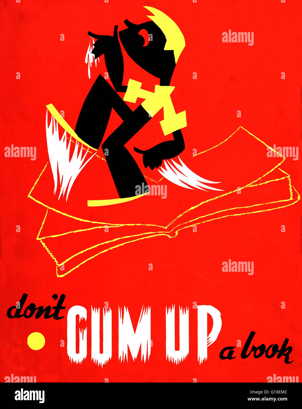 Dal titolo: 'Non gum un libro". Poster mostra un ragazzo a piedi su un libro con gommata fino ai piedi e mani. Il progetto federale di arte (FAP) è stato il visual arts braccio della Grande Depressione era nuova trattativa opere corso Amministrazione progetto federale numero uno progra Foto Stock