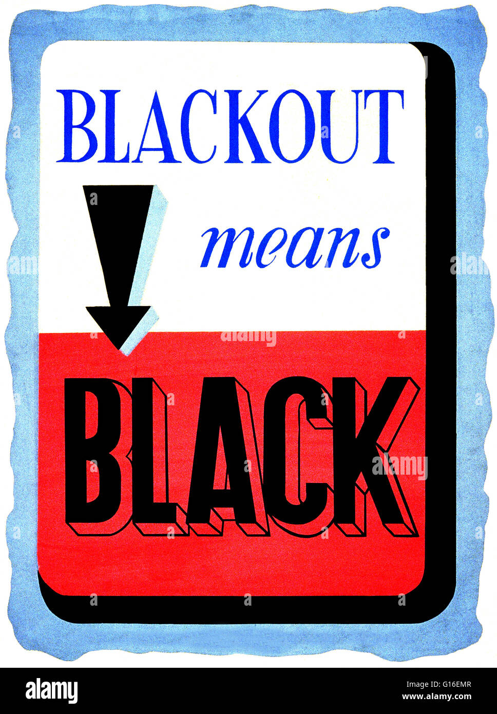 Dal titolo: 'Blackout significa nero'. Poster per ricordare ai cittadini di blackout completo come una difesa civile procedura. Il progetto federale di arte (FAP) è stato il visual arts braccio della Grande Depressione era nuova trattativa opere corso Amministrazione federale Numero progetto Foto Stock
