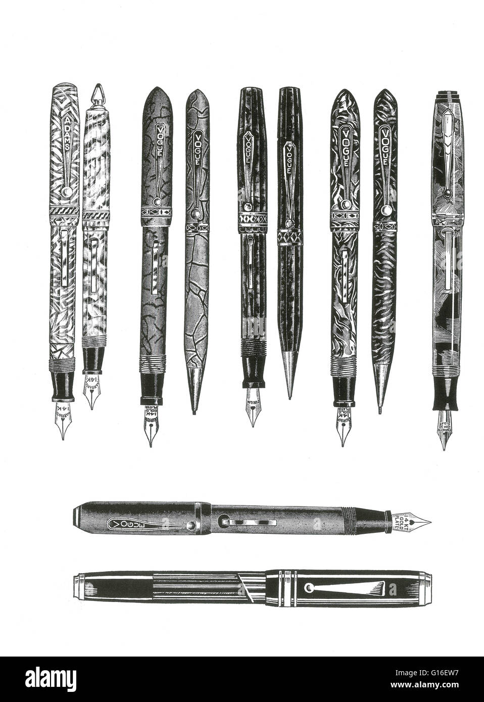 Una penna stilografica è un pennino penna che, a differenza del suo predecessore, il dip pen, contiene al suo interno un serbatoio di inchiostro liquido a base acquosa. La penna aspira l'inchiostro dal serbatoio attraverso un feed per il nasello e la deposita sulla carta tramite una combinazione di gravità e cappuccio Foto Stock Una penna stilografica è un pennino penna che, a differenza del suo predecessore, il dip pen, contiene al suo interno un serbatoio di inchiostro liquido a base acquosa. La penna aspira l'inchiostro dal serbatoio attraverso un feed per il nasello e la deposita sulla carta tramite una combinazione di gravità e cappuccio Foto Stock