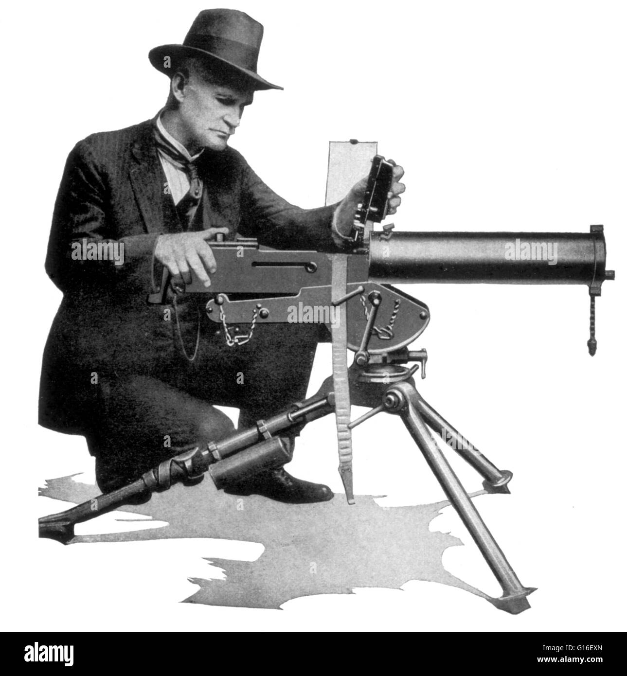 Browning con il modello 1917 raffreddati ad acqua sviluppato pistola durante la prima guerra mondiale. John Moses Browning (Gennaio 23, 1855 - 26 novembre 1926) era un americano di armi da fuoco designer che hanno sviluppato molte varietà di militari e civili di armi da fuoco, cartucce e gun mechan Foto Stock