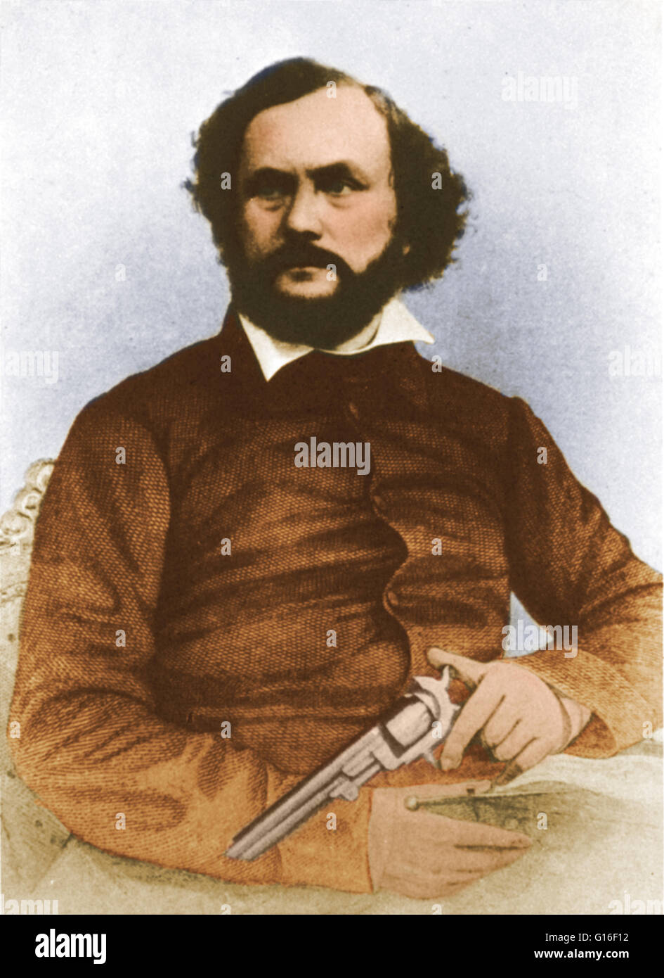 Samuel Colt, tenendo la sua celebre revolver, talvolta chiamato Colt Brevetto del succhiotto o, più semplicemente, la differenza. Samuel Colt (1814 -1862) era un inventore americano e industriale. Egli fu il fondatore di Colt per il rilascio di brevetti di fabbricazione Fire-Arms compan Foto Stock