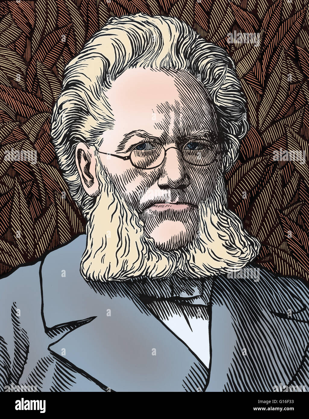 Ritratto di Henrik Ibsen, dal 1899, da Scottish artista Robert Bryden (1865-1939). Ibsen era un importante del XIX secolo drammaturgo norvegese, direttore del teatro e poeta. Egli è spesso indicato come il padre del realismo ed è uno dei fondatori del modernismo in Foto Stock