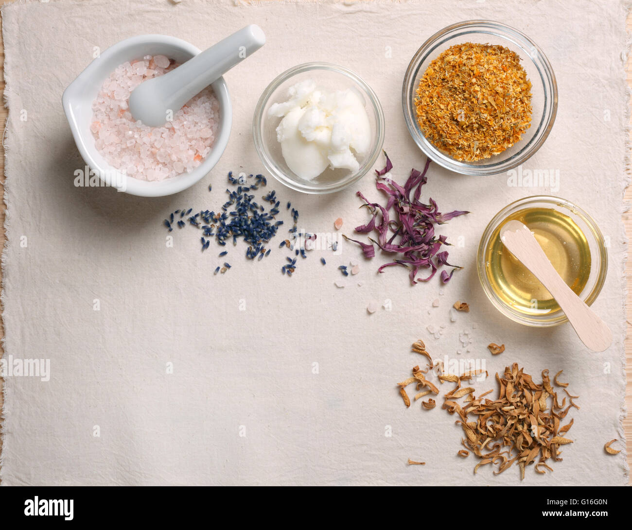 Cosmetici naturali ingredienti con spazio di copia Foto Stock