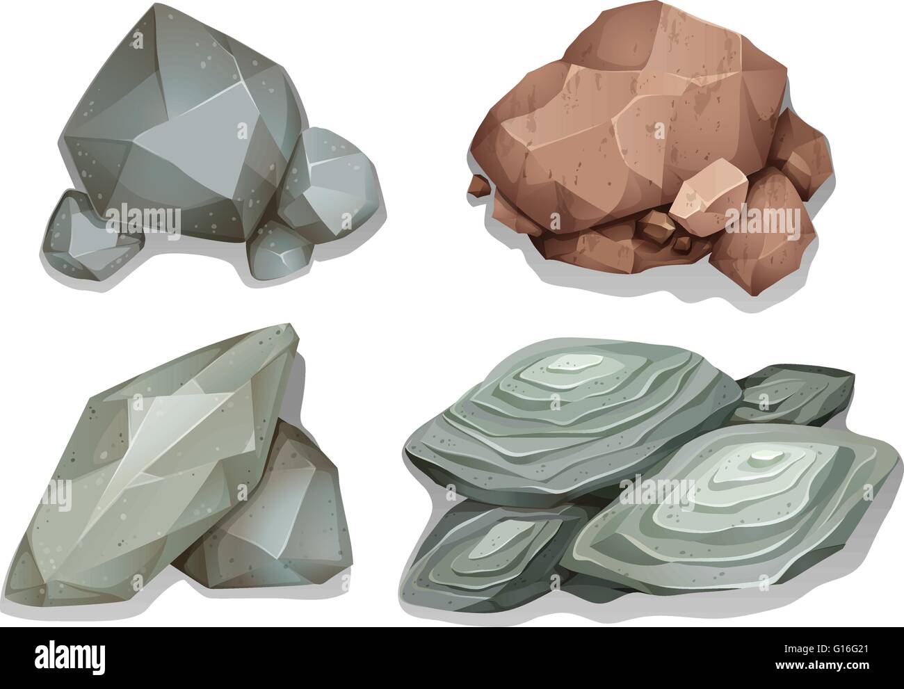 Set di diverso modello di rocce su sfondo bianco Illustrazione Vettoriale