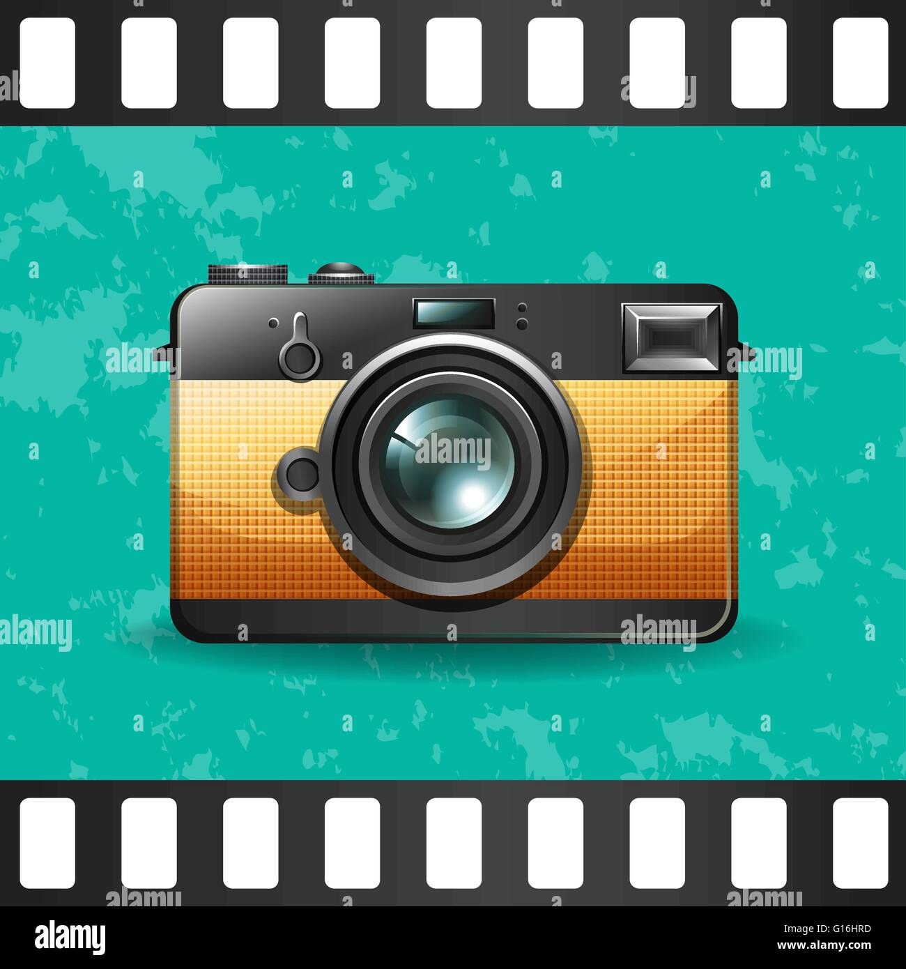 Fotocamera retrò sul verde illustrazione Illustrazione Vettoriale