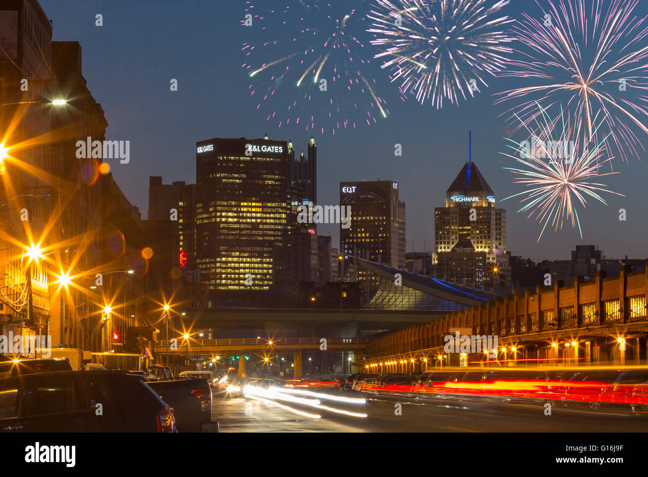 SMALLMAN STREET Strip District skyline del centro Pittsburgh Pennsylvania USA Foto Stock