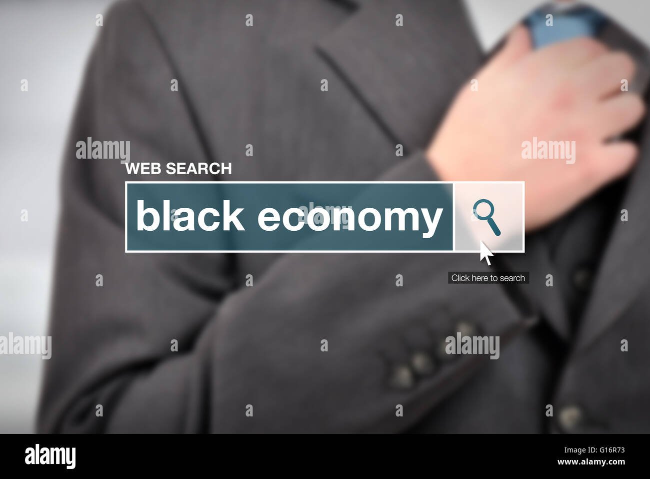 Economia in nero - Web search bar Termine del glossario su internet Foto Stock