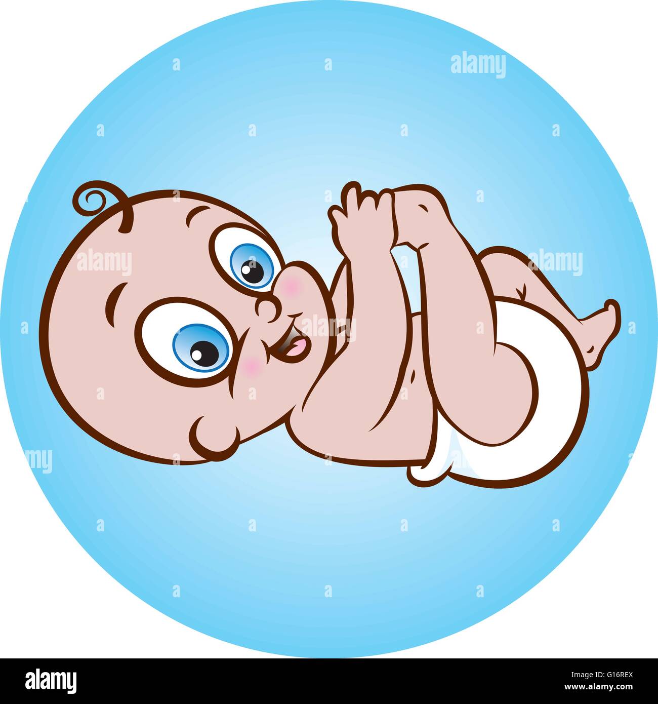 Illustrazione vettoriale di un simpatico sdraiato baby nel pannolino su sfondo blu Illustrazione Vettoriale