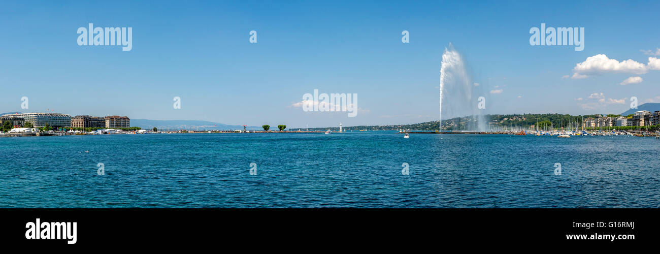 Ginevra, le fontana Jet d'Eau, sul Lago di Ginevra, Ginevra, Svizzera Foto Stock