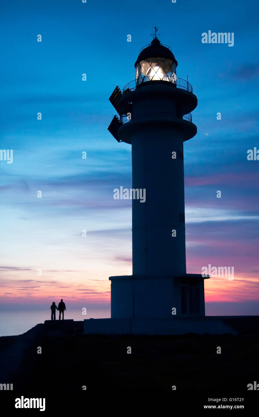 Tramonto al faro di Es Cap de Barbaria. Formentera (Isole Baleari). Foto Stock