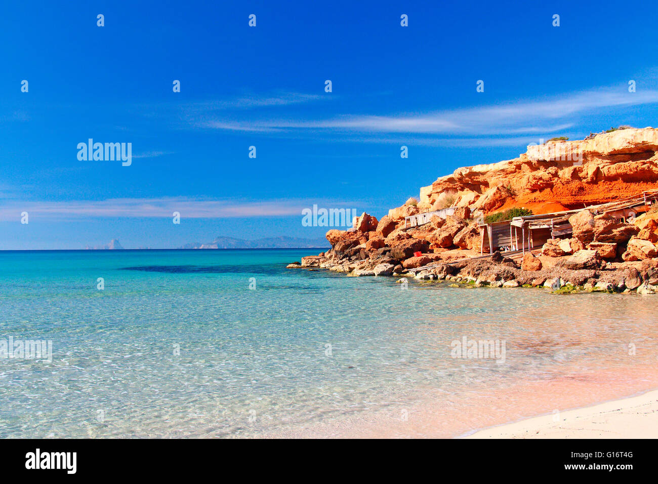 Il molo di Cala Saona. Formentera (Isole Baleari). Foto Stock