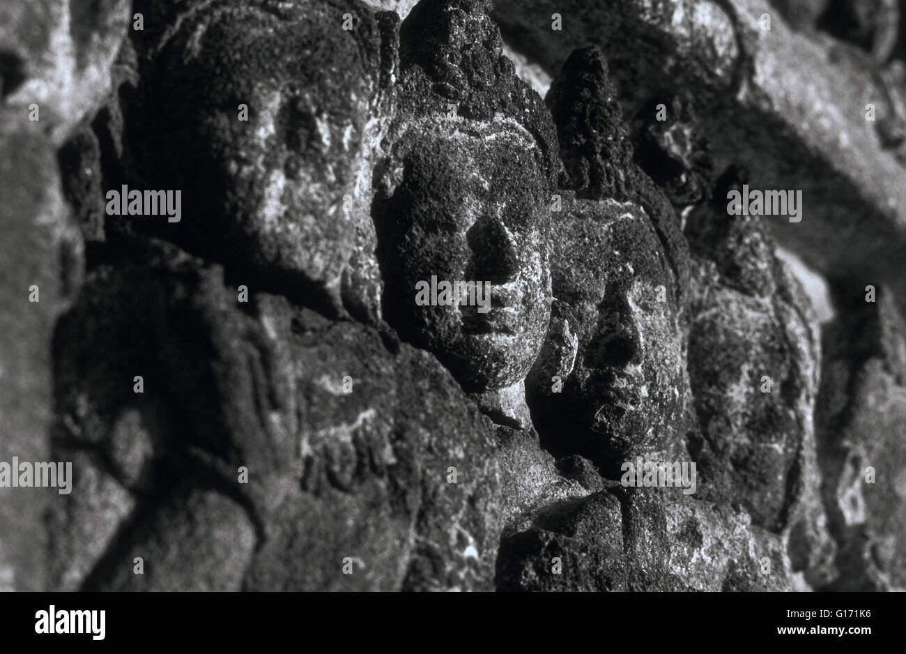 La parete orientale dettaglio borobudur indonesia java Foto Stock