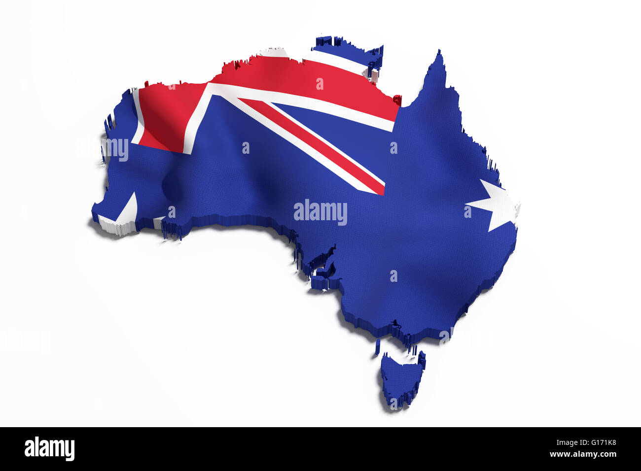 Il rendering 3D di una mappa di Australia e flag Foto Stock