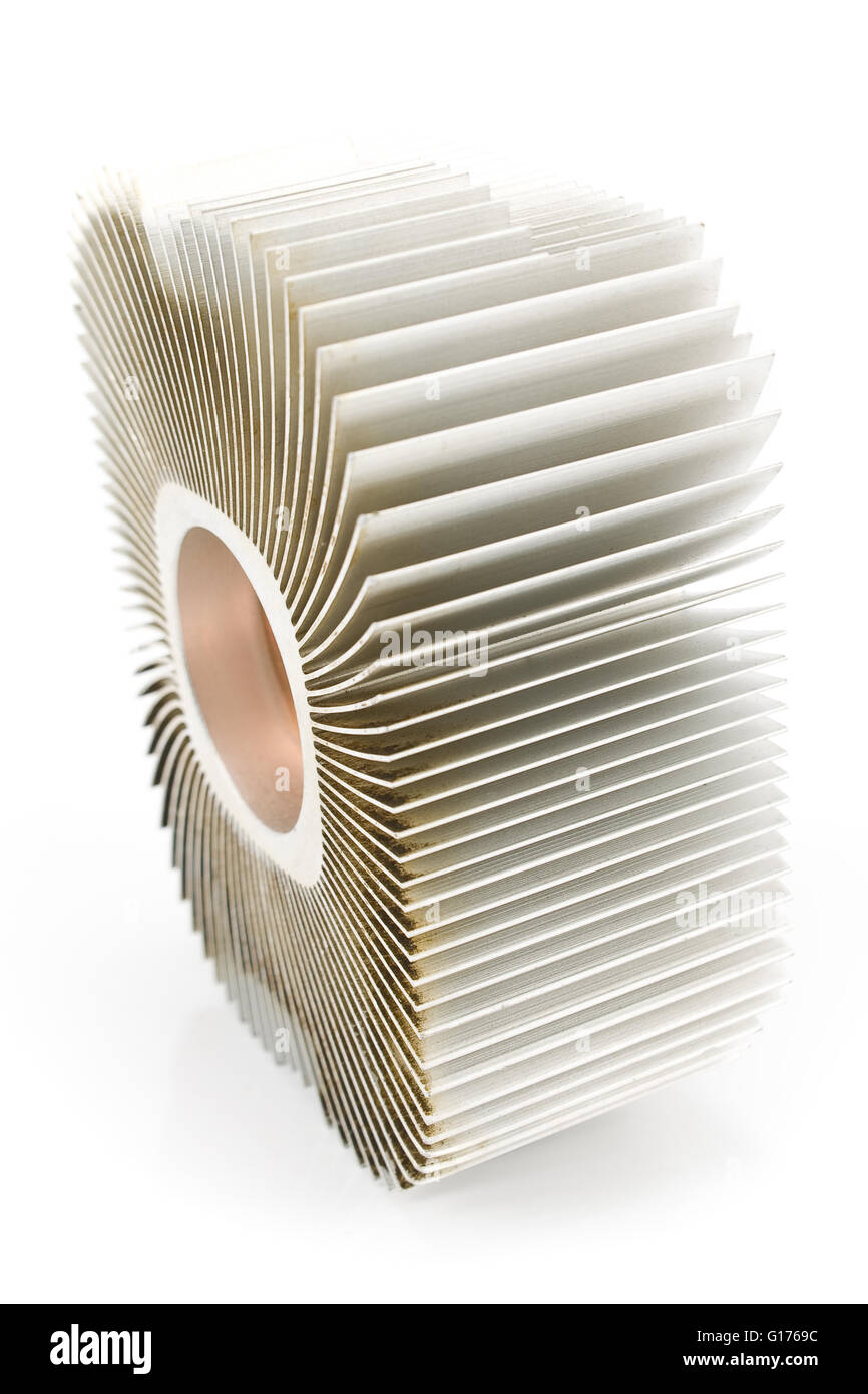 Alluminio cpu cooler dissipatore isolato su bianco Foto Stock