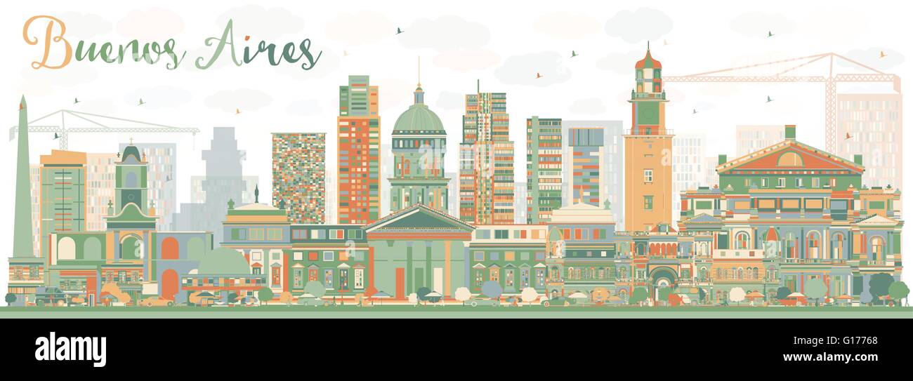 Abstract Buenos Aires Skyline con punti di riferimento di colore. Illustrazione Vettoriale. Illustrazione Vettoriale