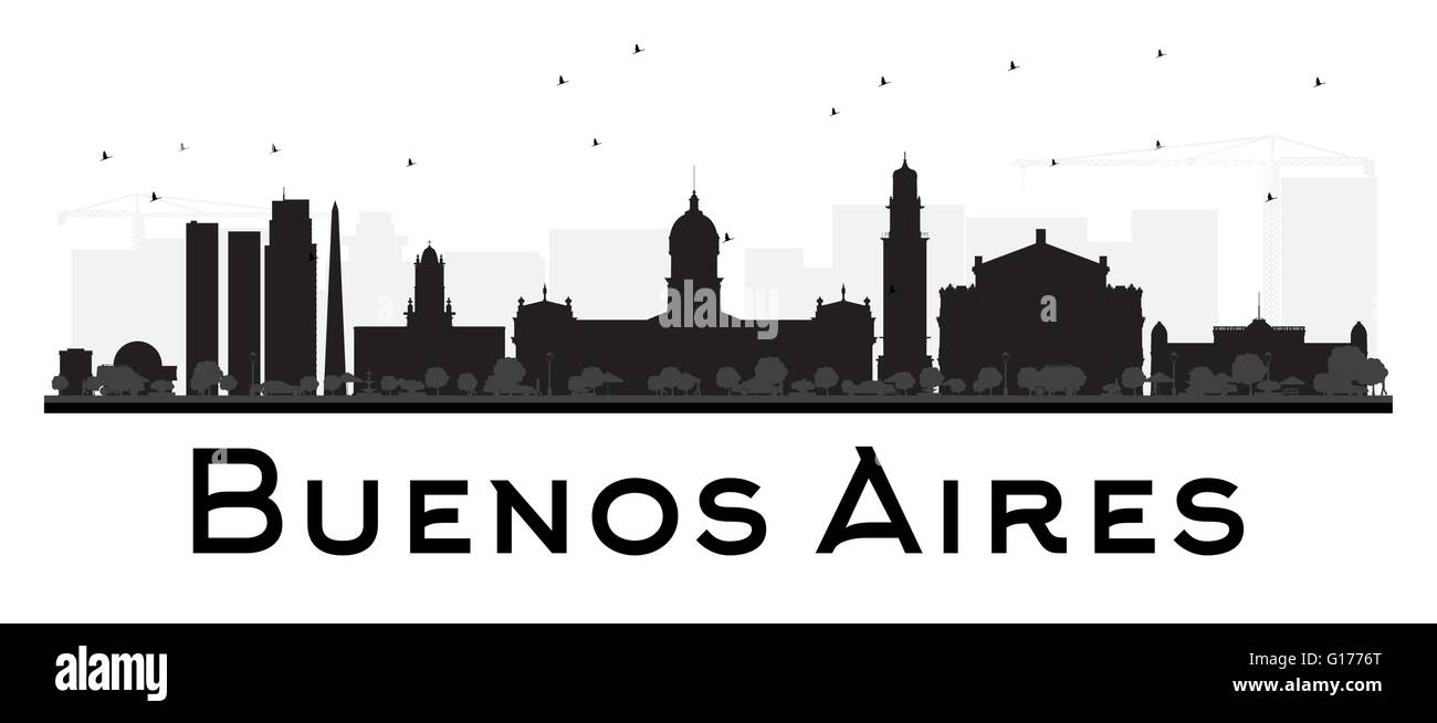Buenos Aires skyline in bianco e nero la silhouette. Illustrazione Vettoriale. Piatto semplice concetto per il turismo presentazione, banner Illustrazione Vettoriale