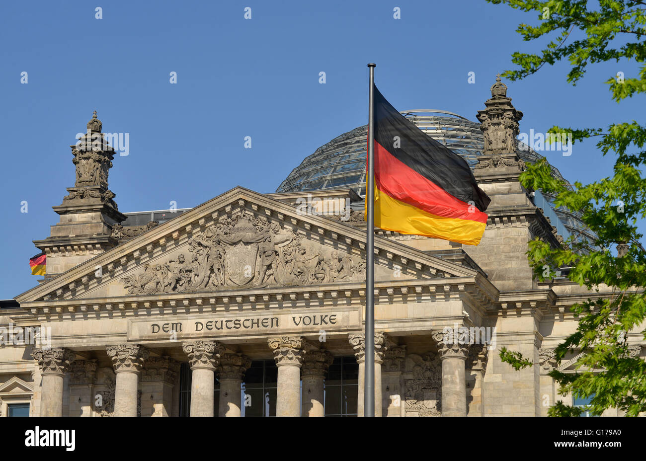 Giebel, Reichstag, il Tiergarten di Berlino, Deutschland Foto Stock