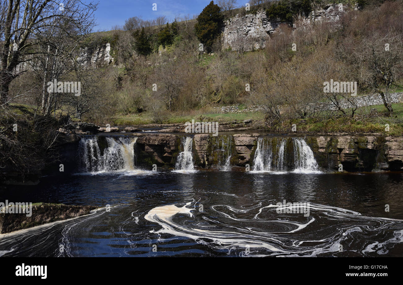 Keld, Swaledale, Wainwath cade, Fiume Swale, e Cotterby cicatrice, Yorkshire Dales National Park, North Yorkshire, Inghilterra, Regno Unito. Foto Stock