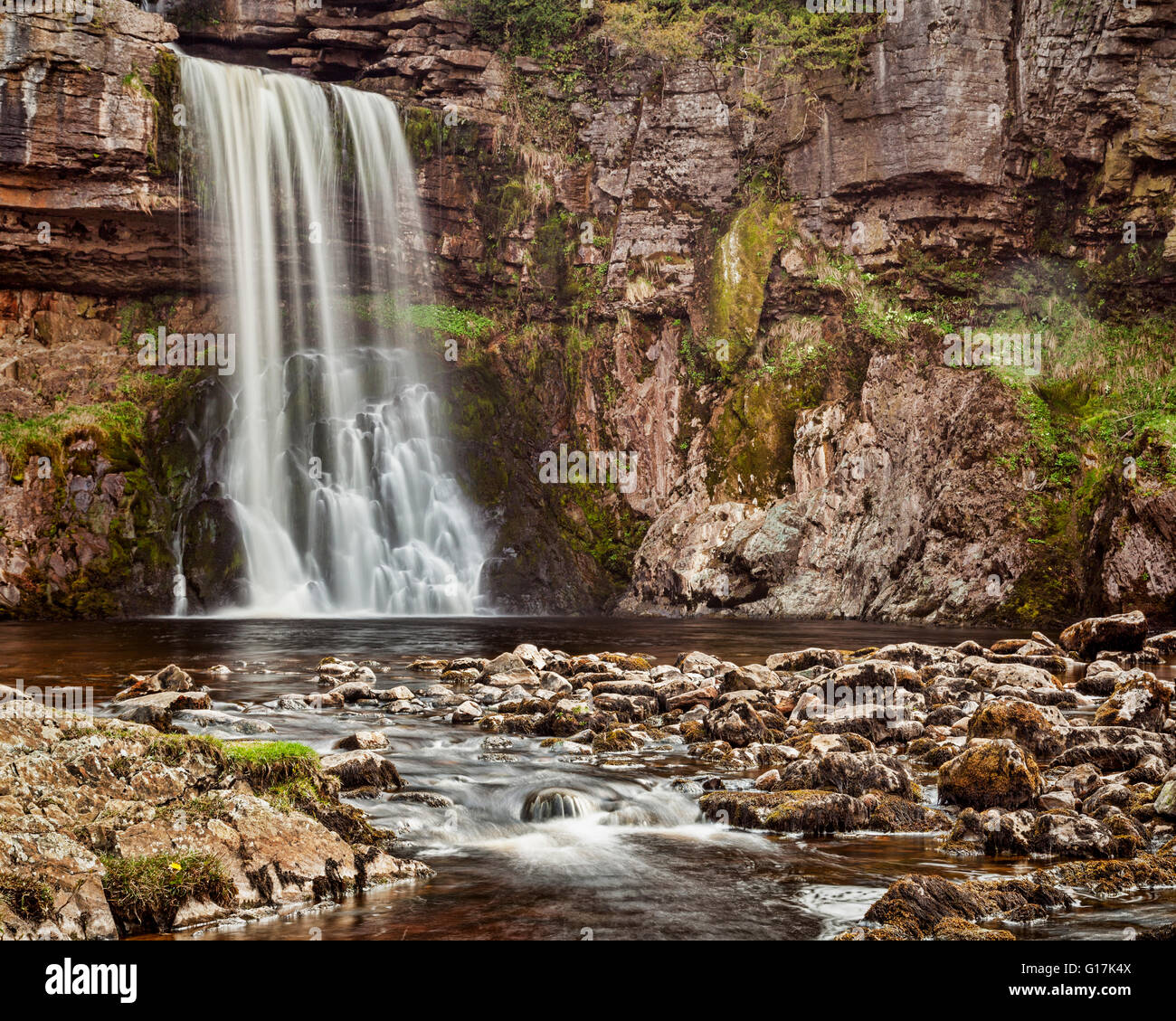 Thornton vigore, una cascata sulla cascata Ingleton Trail, Yorkshire Dales National Park, North Yorkshire, Inghilterra, Regno Unito Foto Stock