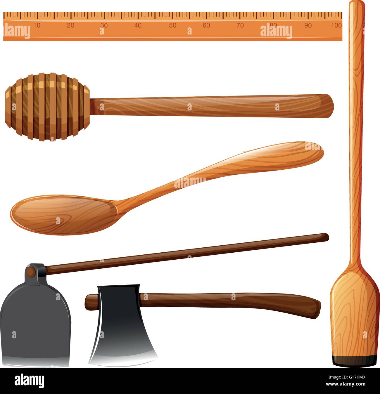 Diversi tipi di attrezzature in legno illustrazione Illustrazione Vettoriale