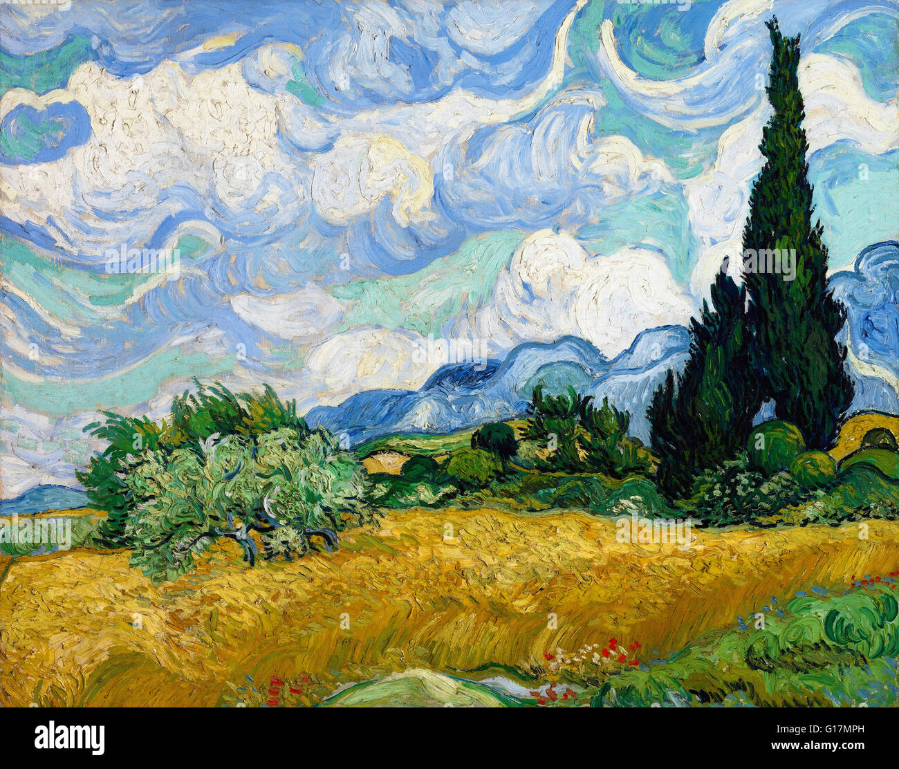 Vincent van Gogh - Campo di grano con cipressi - il Metropolitan Museum of Art Foto Stock