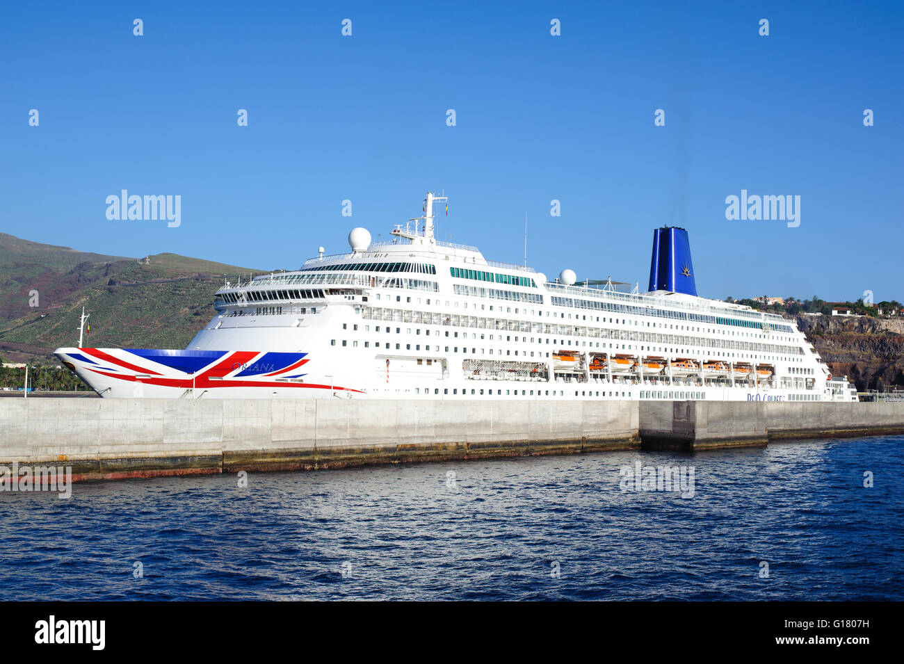 La nave di crociera Oriana nel porto di San Sebastian de la Gomera. Isole Canarie. Spagna Foto Stock