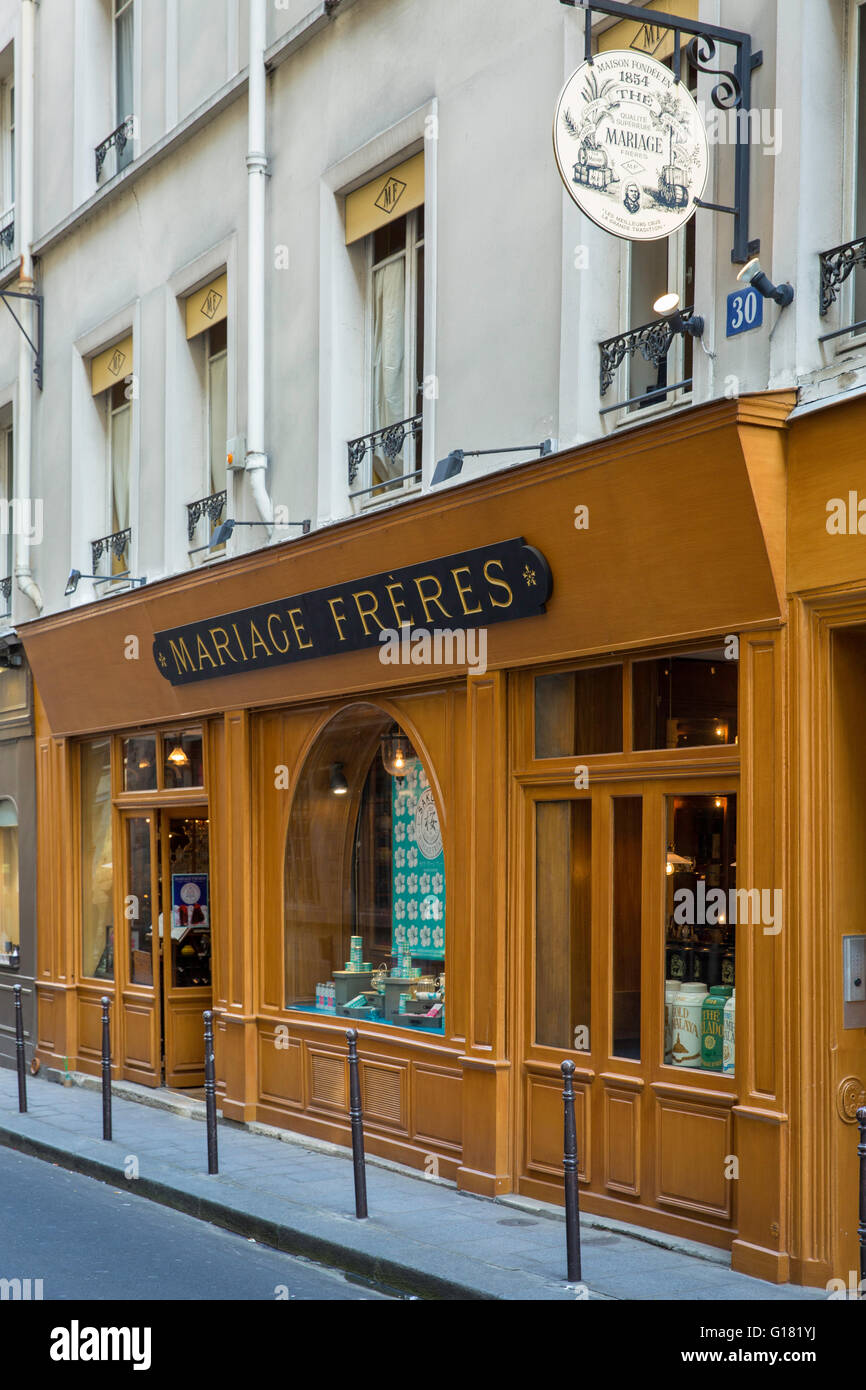 Mariage Frères sala da tè e boutique nel quartiere del Marais, Parigi, Francia Foto Stock