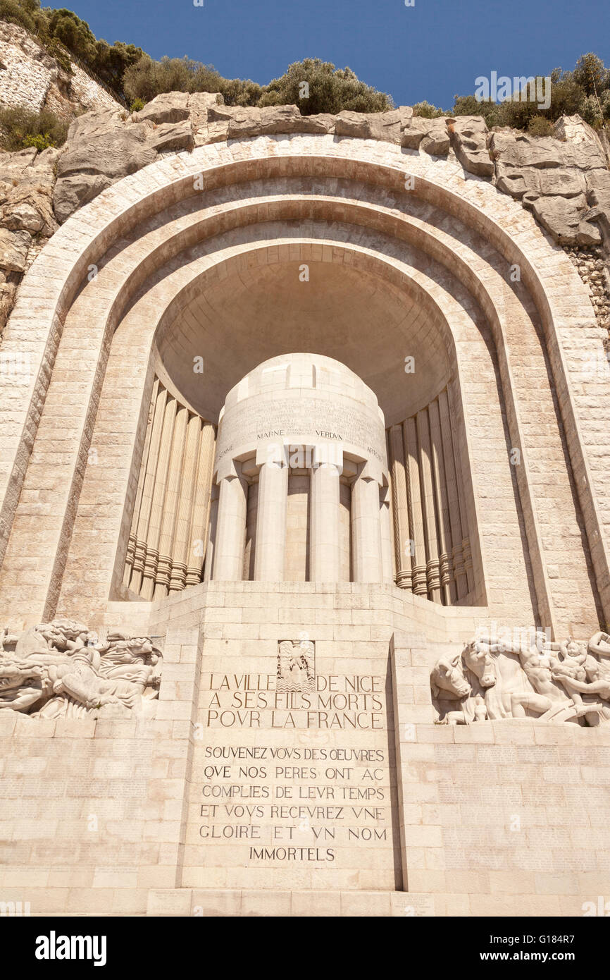 Il Memoriale di guerra, monumento Aux Morts, Quai Rauba Capeu, Nizza Cote D'Azur, in Francia Foto Stock