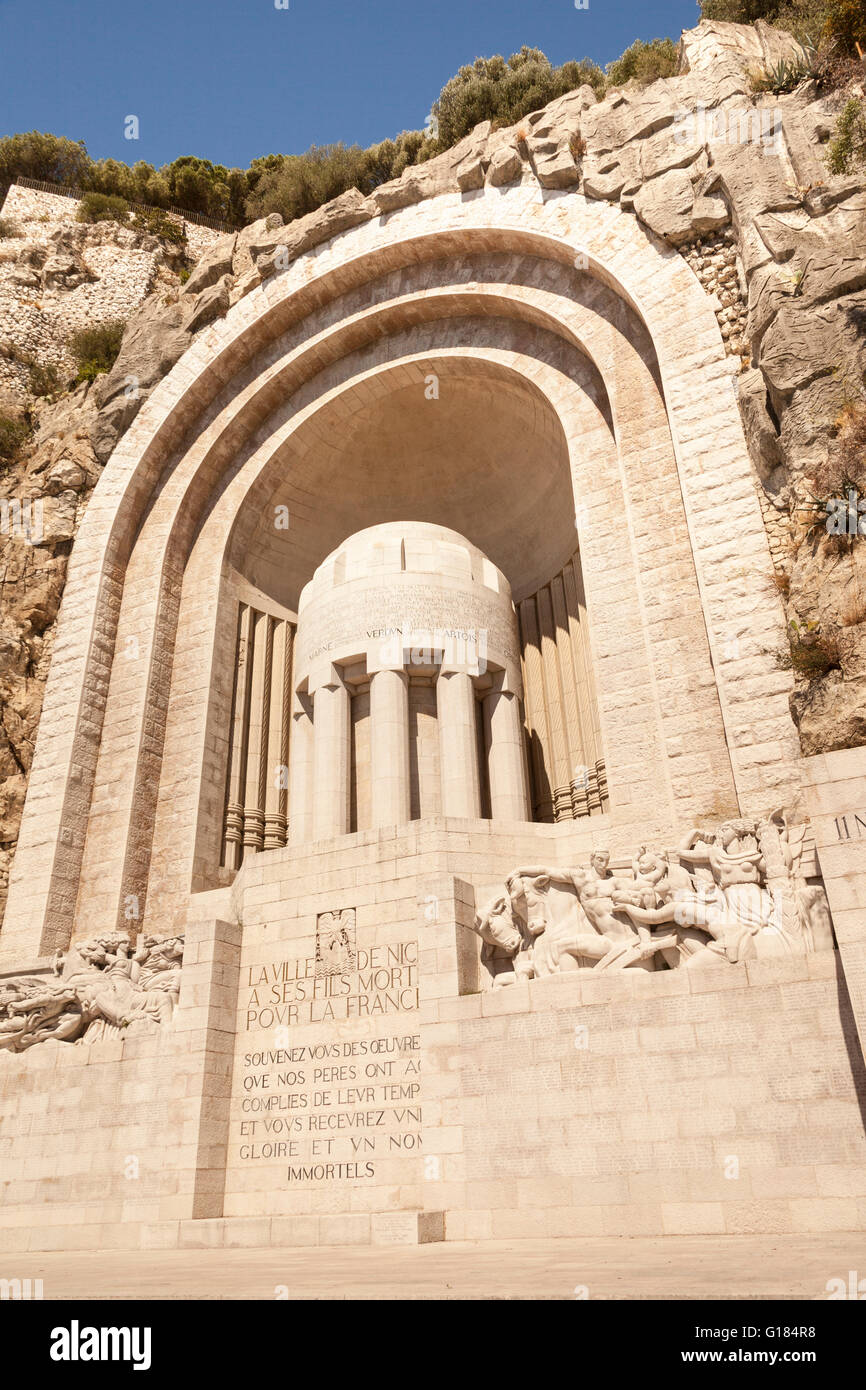 Il Memoriale di guerra, monumento Aux Morts, Quai Rauba Capeu, Nizza Cote D'Azur, in Francia Foto Stock