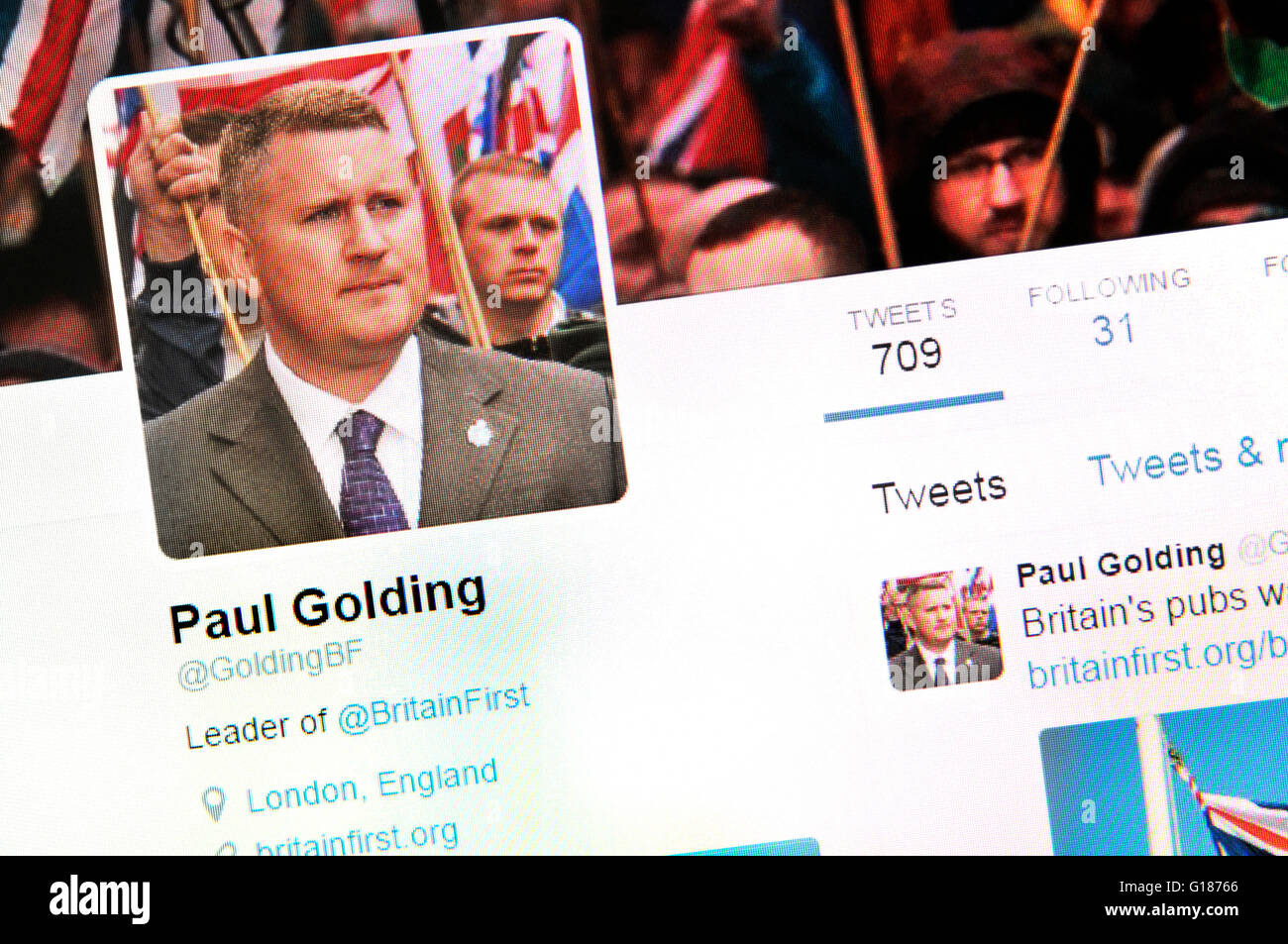 Twitter homepage screenshot: Paolo Golding, Gran Bretagna prima (Maggio 2016) Foto Stock
