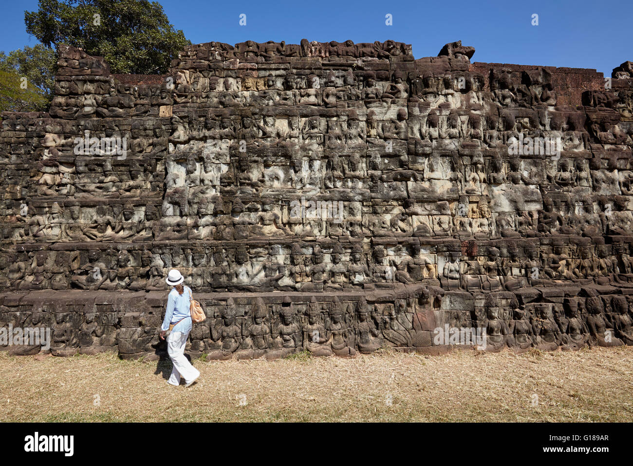 Terrazza del Lebbroso re in Angkor Thom, Siem Reap, Cambogia Foto Stock