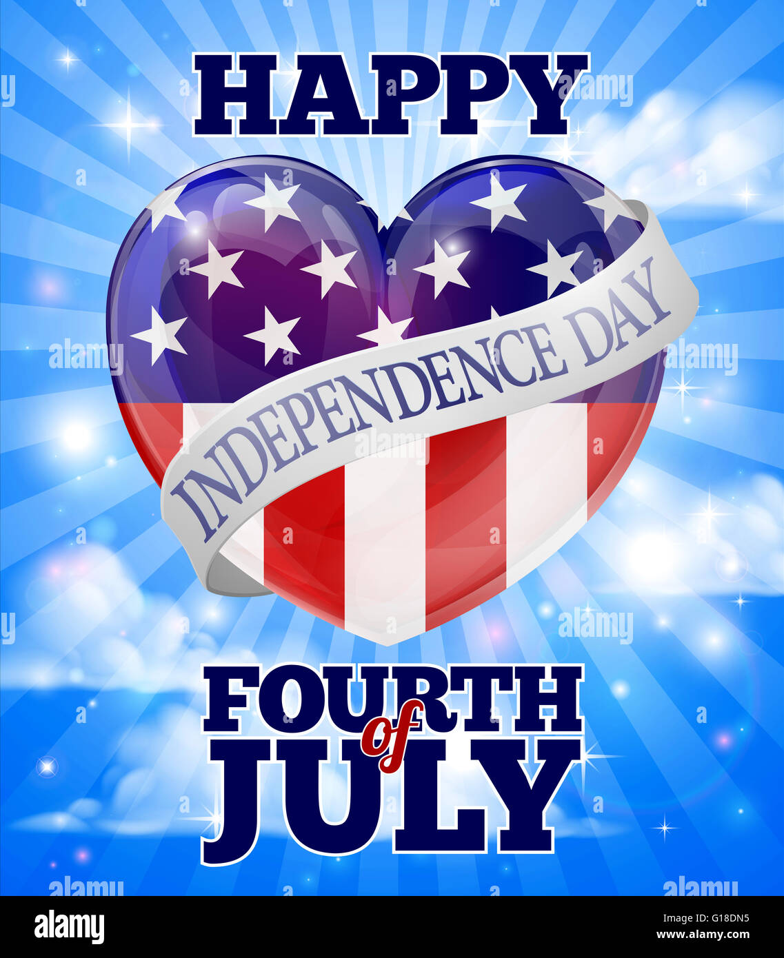 Un buon quarto di luglio American Independence Day cuore sky design Foto Stock